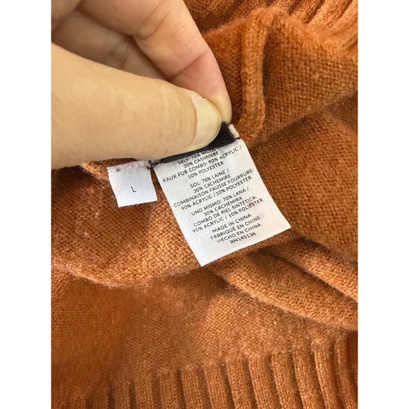 NAADAM Wool Cashmere Sweater Faux Fur Cuff Copper‎ Brown Women Size Large - Picture 8 of 8